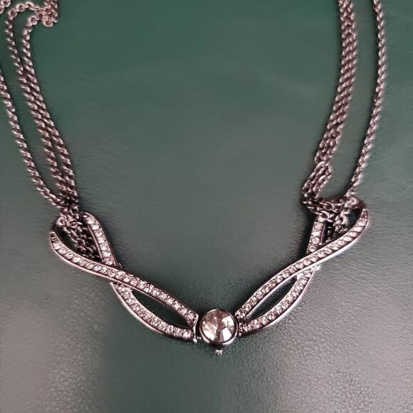 Vintage Givenchy‎ Sleek Black Necklace Triple Chain with Clear Rhinestones READ - Picture 1 of 11